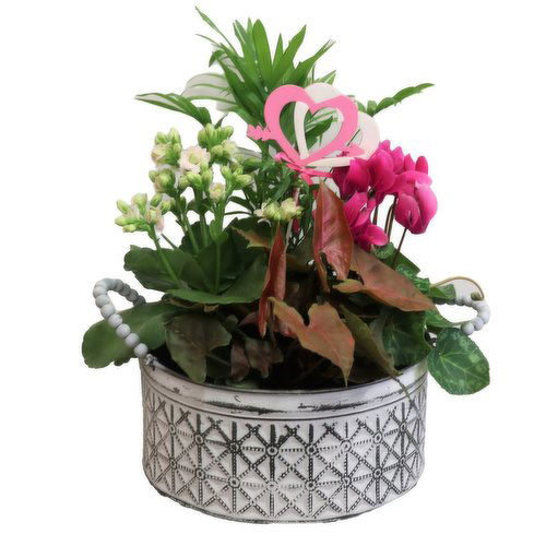 Planter - White Embossed with Beaded Handle