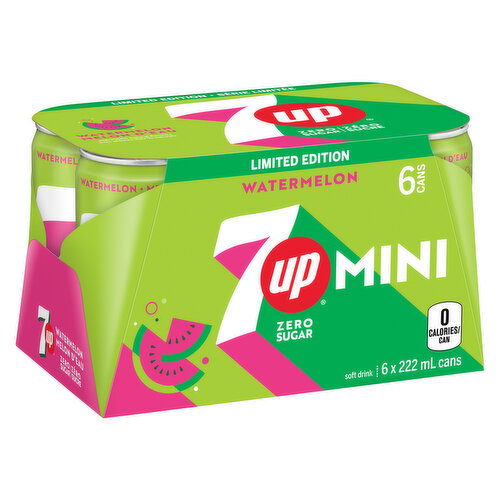 7UP - Zero Sugar Watermelon, Mini Cans, Limited Edition, 222 mL