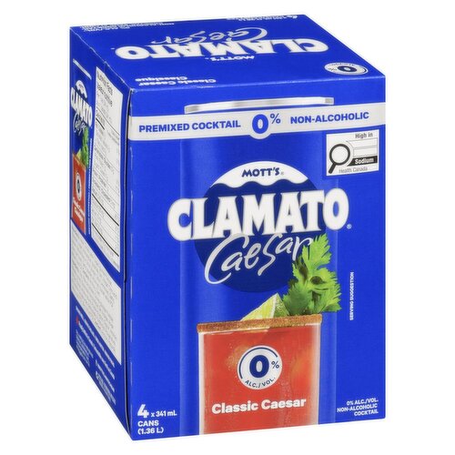 Mott's - Clamato Premixed Cocktail Caesar, 0% Non-Alcoholic, 4 x341mL