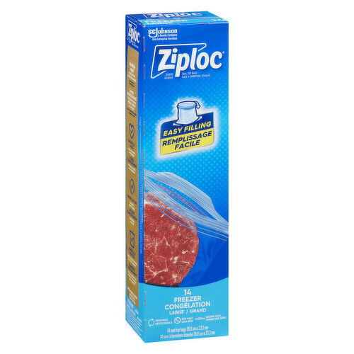 ZIPLOC - Double Zipper. Smart Zip Feel it, Hear it, See it. 14 Bags 26.8cm x 27.3cm