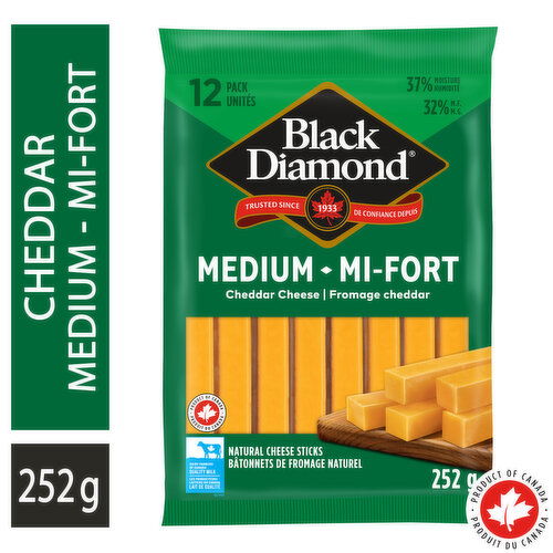 Black Diamond - Medium Cheddar Cheese Sticks,  12 Pack