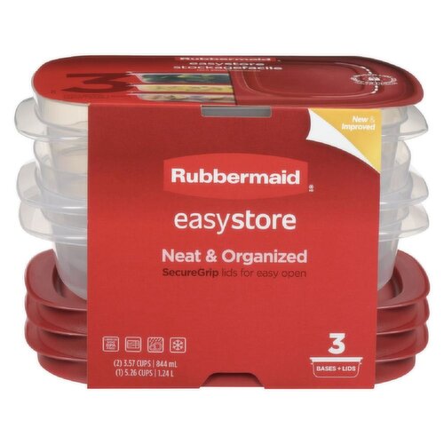 Rubbermaid - Easy Store Medium Rectangle 3/3/5.27 Cup Value Pack- Racer Red