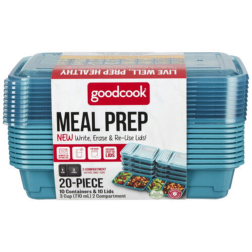 goodcook - Meal Prep 2-Compartment Rectangle Entree and 1 Side Dish container