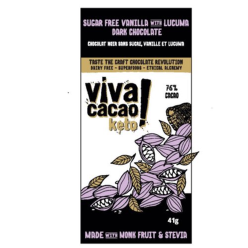 Viva Cacao! - Sugar Free Vanilla Dark Chocolate, 76% Cacao