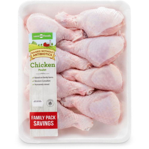 Save-On-Foods - Chicken Drumsticks Skin On, Raised Without Antibiotics, Family Pack