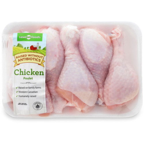 Save-On-Foods - Chicken Drumsticks Skin On, Raised Without Antibiotics