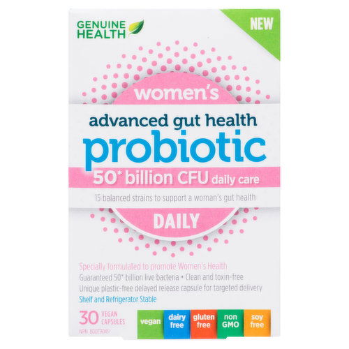 GENUINE HEALTH - Women's Advanced Gut Health Probiotic, 50 Billion CFU Capsules, Daily