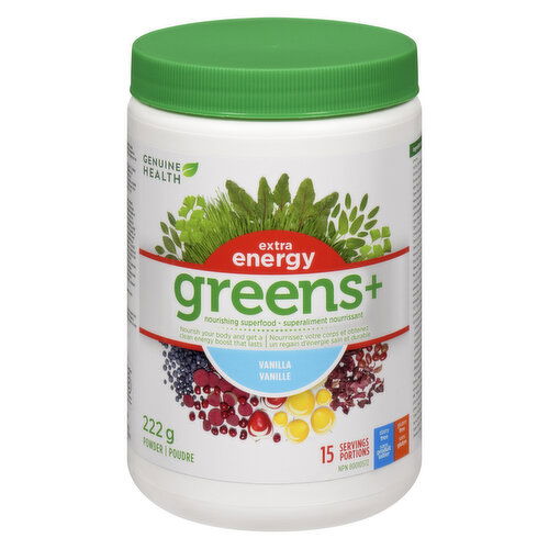 GENUINE HEALTH - Greens+ Extra Energy Superfood Powder, Vanilla