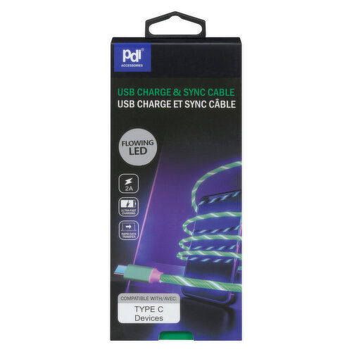 Pdi - Flowing LED USB Charge & Sync Cable Type C
