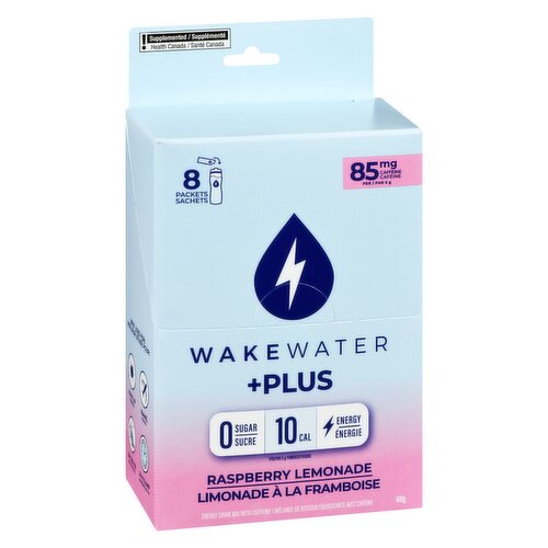 WakeWater - Raspberry Lemonade +Plus Energy Mix, 8 Packets