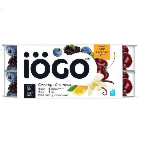 IOGO - Cherry, Lemon, Blackberry-Blueberry, Vanilla Lactose-Free Yogurt Cups 1.5%