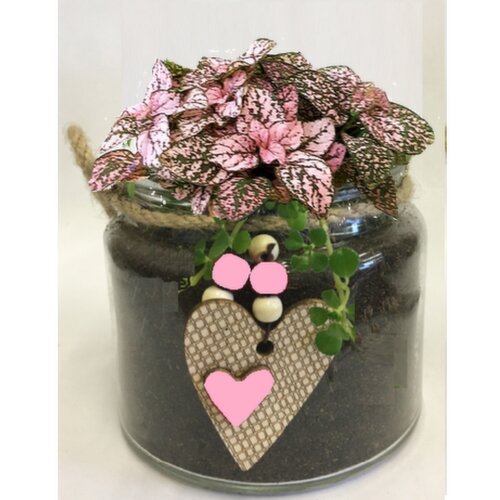 Planter - Glass With Heart Embellishment