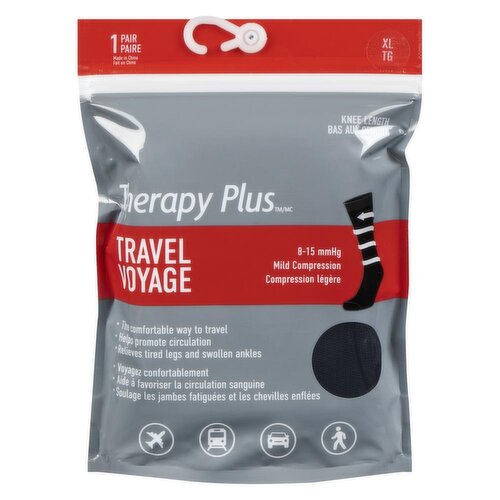 Therapy Plus - Travel Socks Knee Length, Black, XL