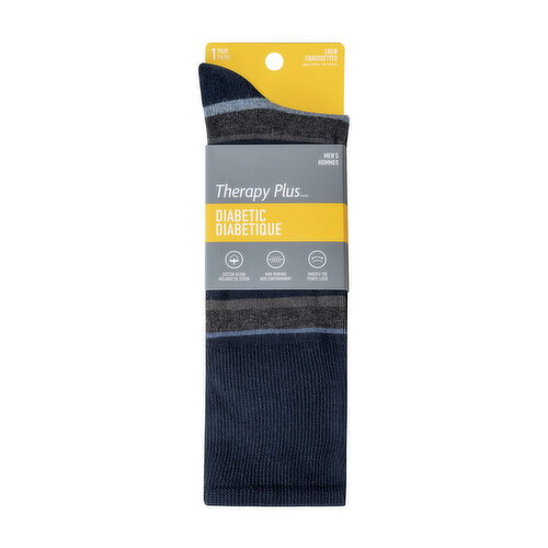 Therapy Plus - Men's Diabetic Dress Strip Crew Socks, Navy, Size 7-12