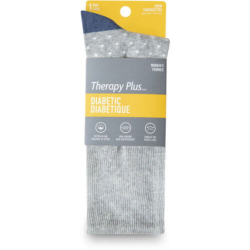 Therapy Plus - Women's Diabetic Dress Crew Socks, Grey 1 Pair Size 6-10