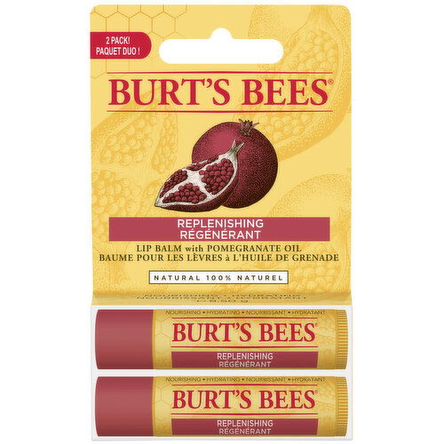 Burt's Bees - Lip Balm Replenishing - Pomegranate Oil, 2 Pack