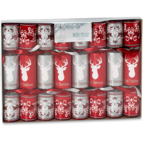 Holiday Collection - Red/Silver Christmas Crackers, 8 Pack
