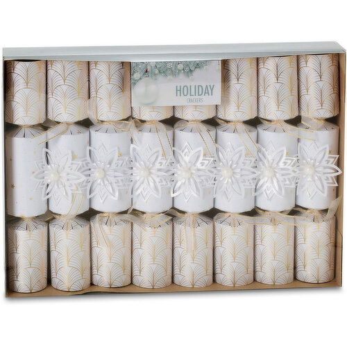 Holiday Collection - Christmas Crackers, White Poinsettia, 8 Pack