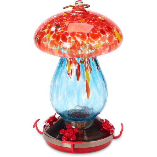 Spring - Art Glass Mushroom Hummingbird Feeder, 9.4 Inch