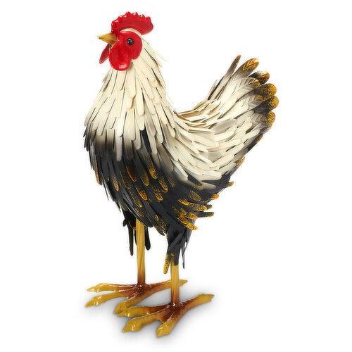 Spring - Metal Rooster White, Black & Gold Trim, 14 Inch