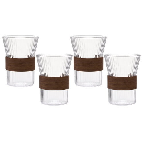 CENA Collection - Glass Tumbler W/Wood Accent 4pc