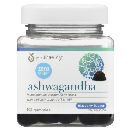 Youtheory - Ashwagandha Zero Sugar Gummies, Blueberry Flavour
