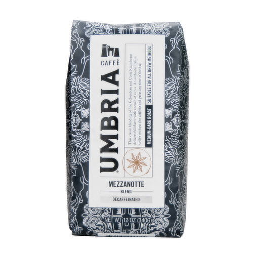 Caffe Umbria - Mezzanotte Decaffeinated Medium Dark Roast, Whole Bean