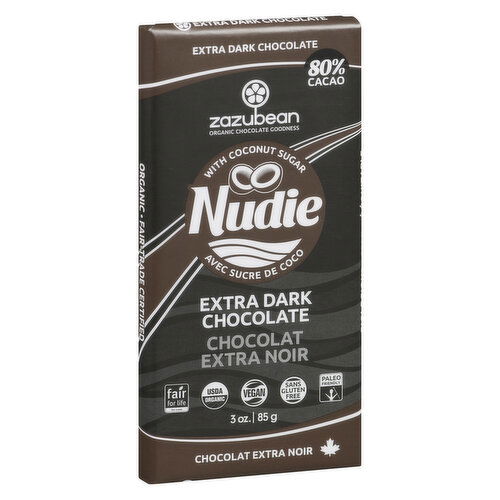 zazubean - Organic Nudie Extra Dark Chocolate Bar