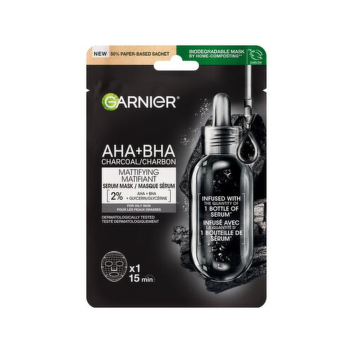 Garnier - AHA+BHA Charcoal Mattifying Serum Mask