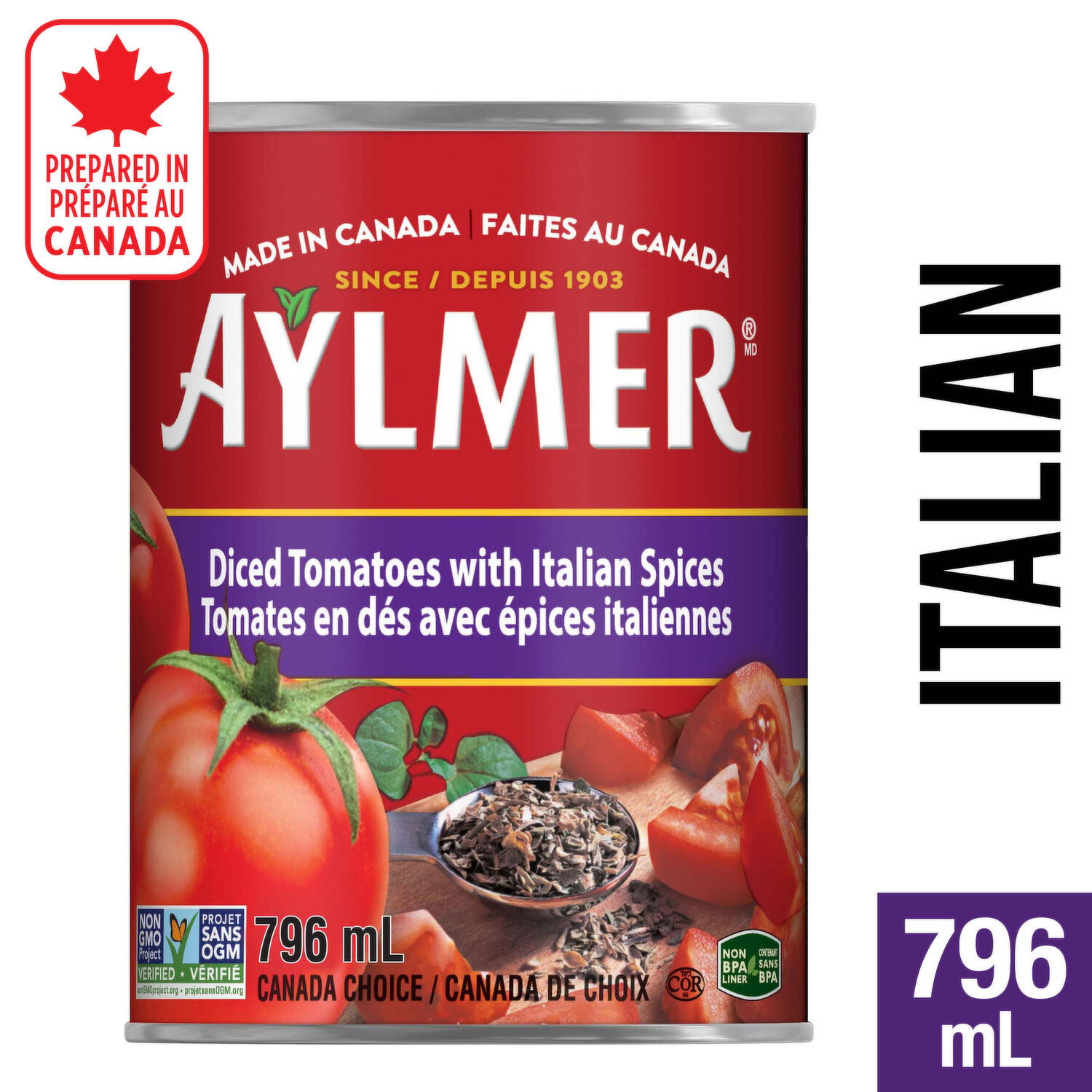 Aylmer - Accents Canned Petite Cut Stewed Tomatoes, Cracked Black