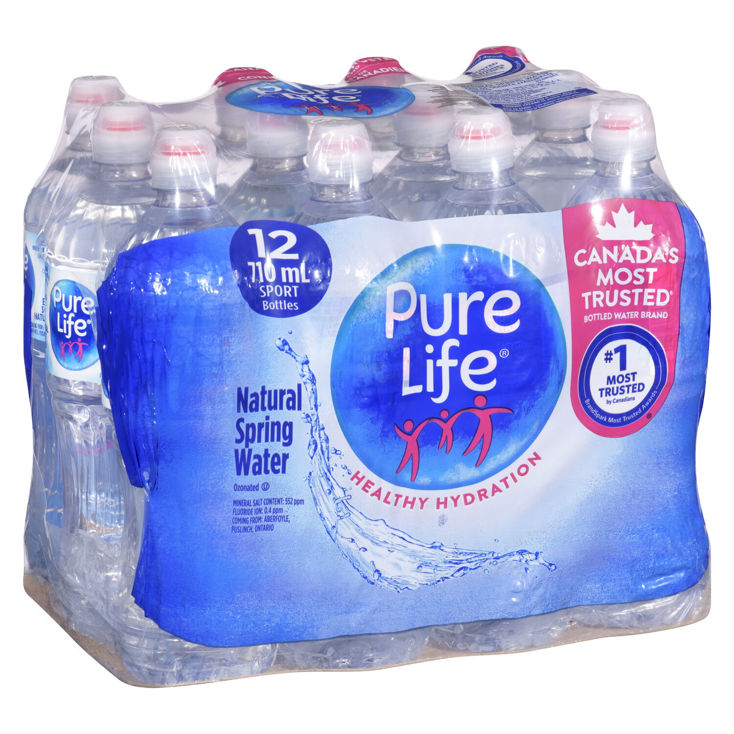 Pure Life - Natural Spring Water with Sport Cap, 710mL Bottles