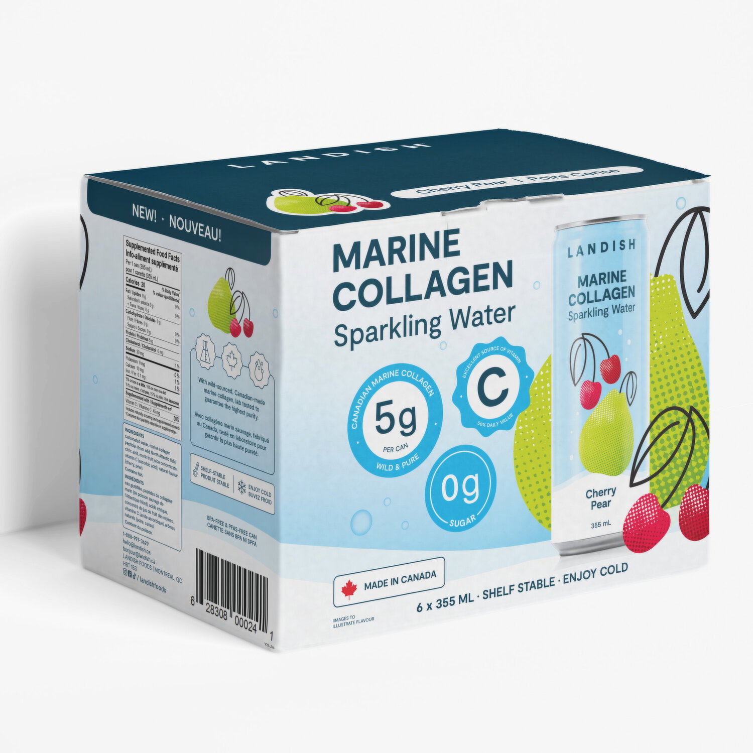 LANDISH - Marine Collagen Sparkling Water - Cherry Pear - Urban Fare